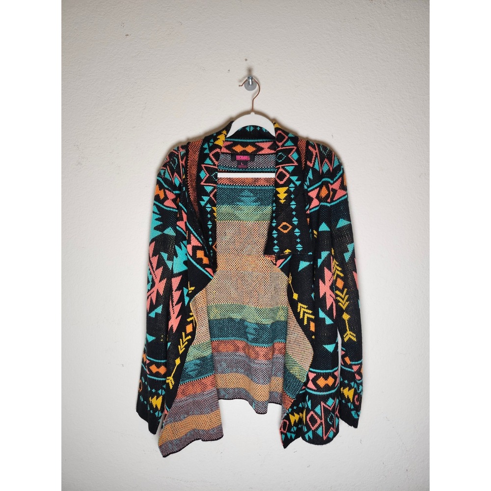 Rock & Roll Cowgirl Cardigan Women Large Black Southwestern Geometric Open Front
